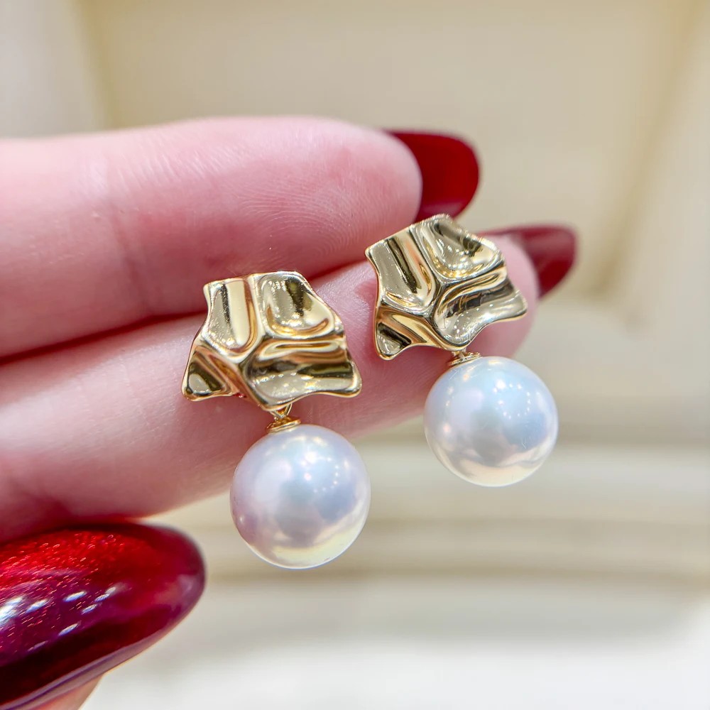 

6PCS DIY Pearl Accessories 925 Silver Stud Earring Empty Holder, Fashionable Gold Silver Earring Holder with 10-13mm Round Beads