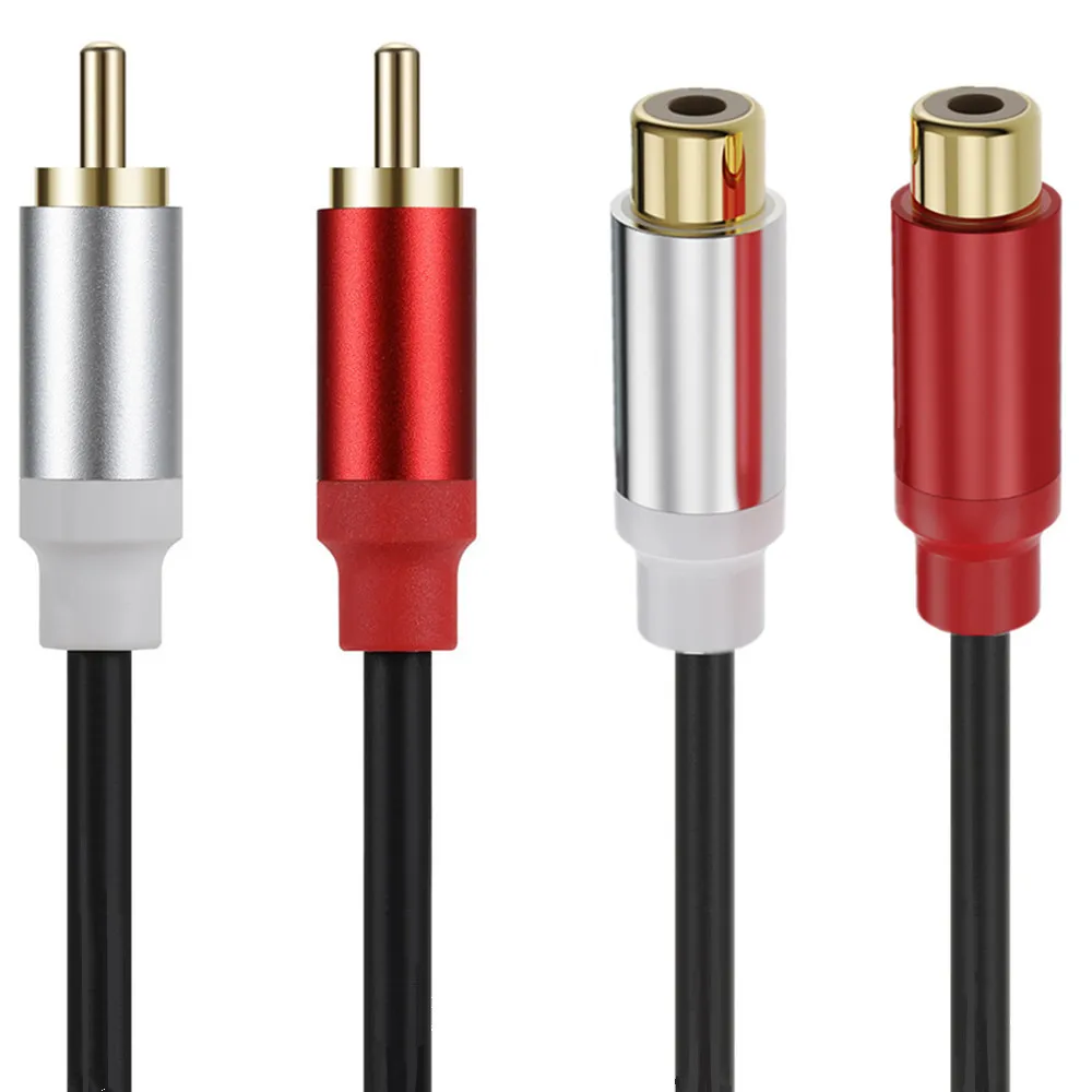 2 przedłużacze RCA, kabel RCA, pozłacana miedź 2 przedłużacz audio stereo RCA męski na żeński