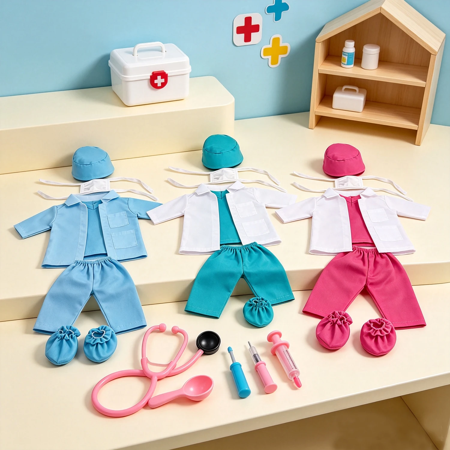 Doctor Nurse Scrubs Doll Outfits with Medical Play Tools Doctor Costume Kit for 18