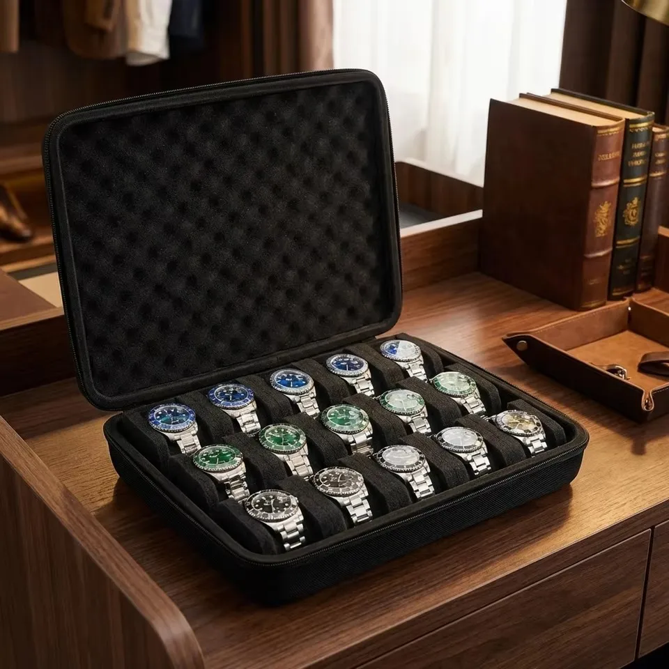 Portable Hard-Shell Watch Storage Organizer Case, Watch Carry Box Fit Large And Small Watches, With Soft Foam Pillow Storage Box