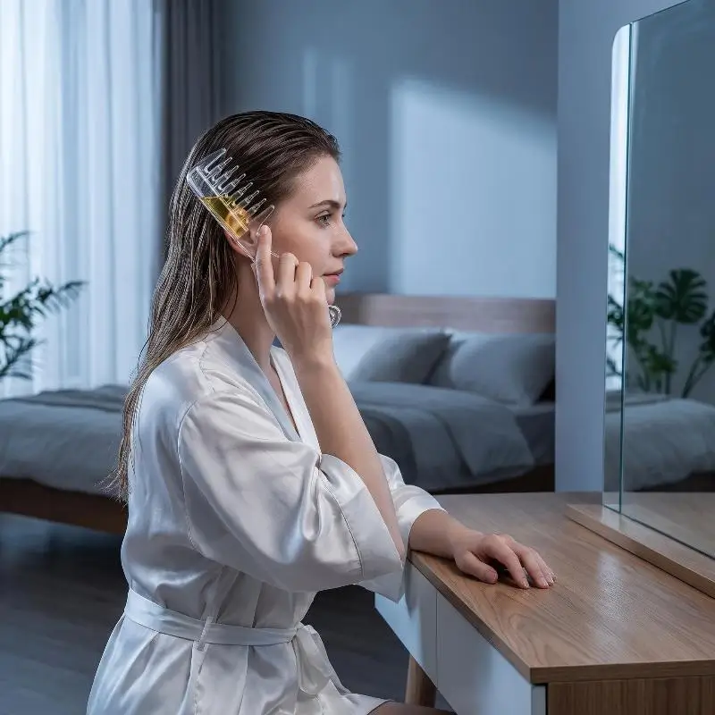 1 Set Kristallkugel-gesteuerter Flüssigkeitskamm mit integriertem Flüssigkeitsbehälter und Zähnen für Haarwachstum, Haarpflege-Werkzeug für zu Hause – Detail 6