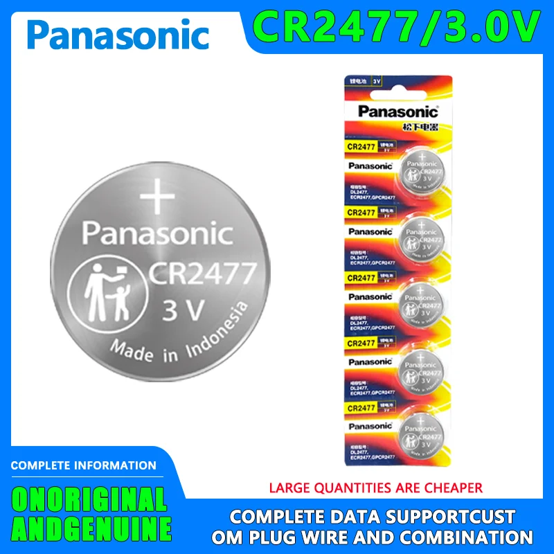 

5PCS Panasonic CR2477 Button Lithium Battery 3V Original Genuine T-type Instrument for Car Key Tester