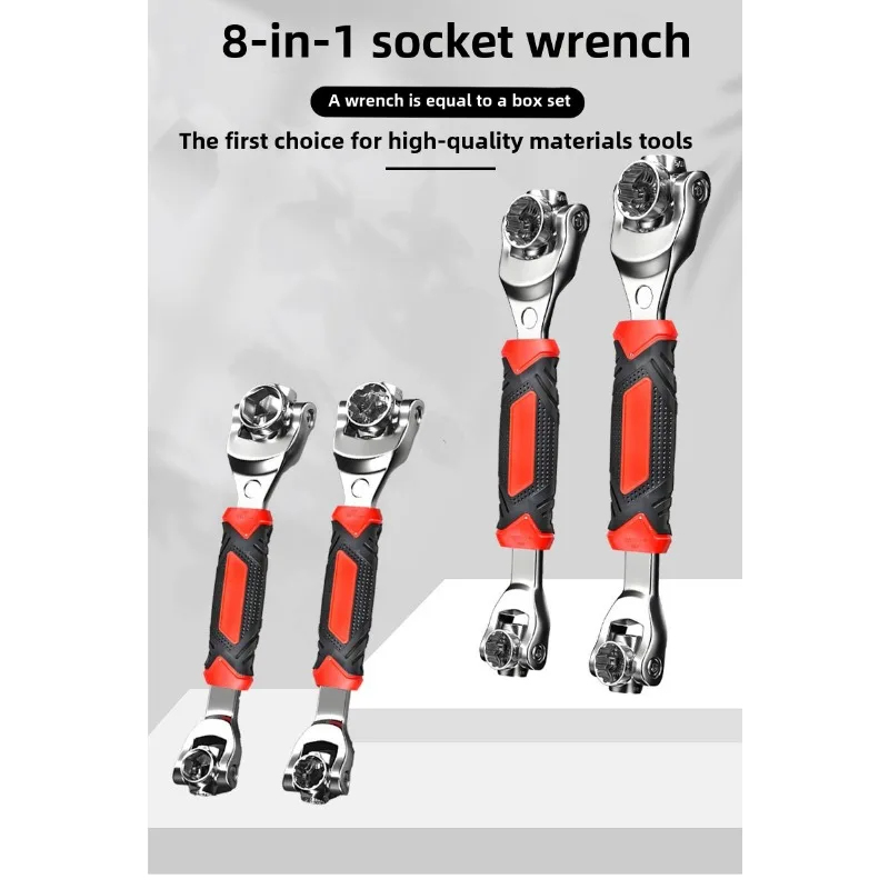 Conjunto de chave de soquete multiângulo 8 em 1 – 360 °   Kit de ferramentas de catraca rotativa para carros, bicicletas e reparo doméstico
