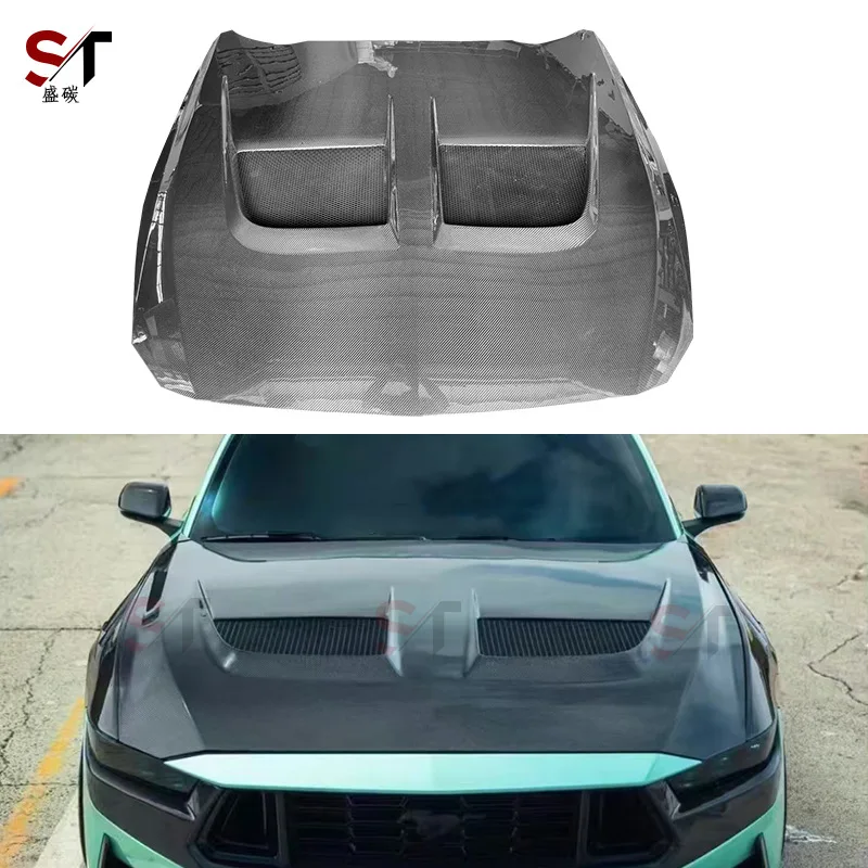 

Подходит для 2024 + Ford Mustang, крышка из углеродного волокна, Mustang, модернизированная передняя крышка, объемный головной убор
