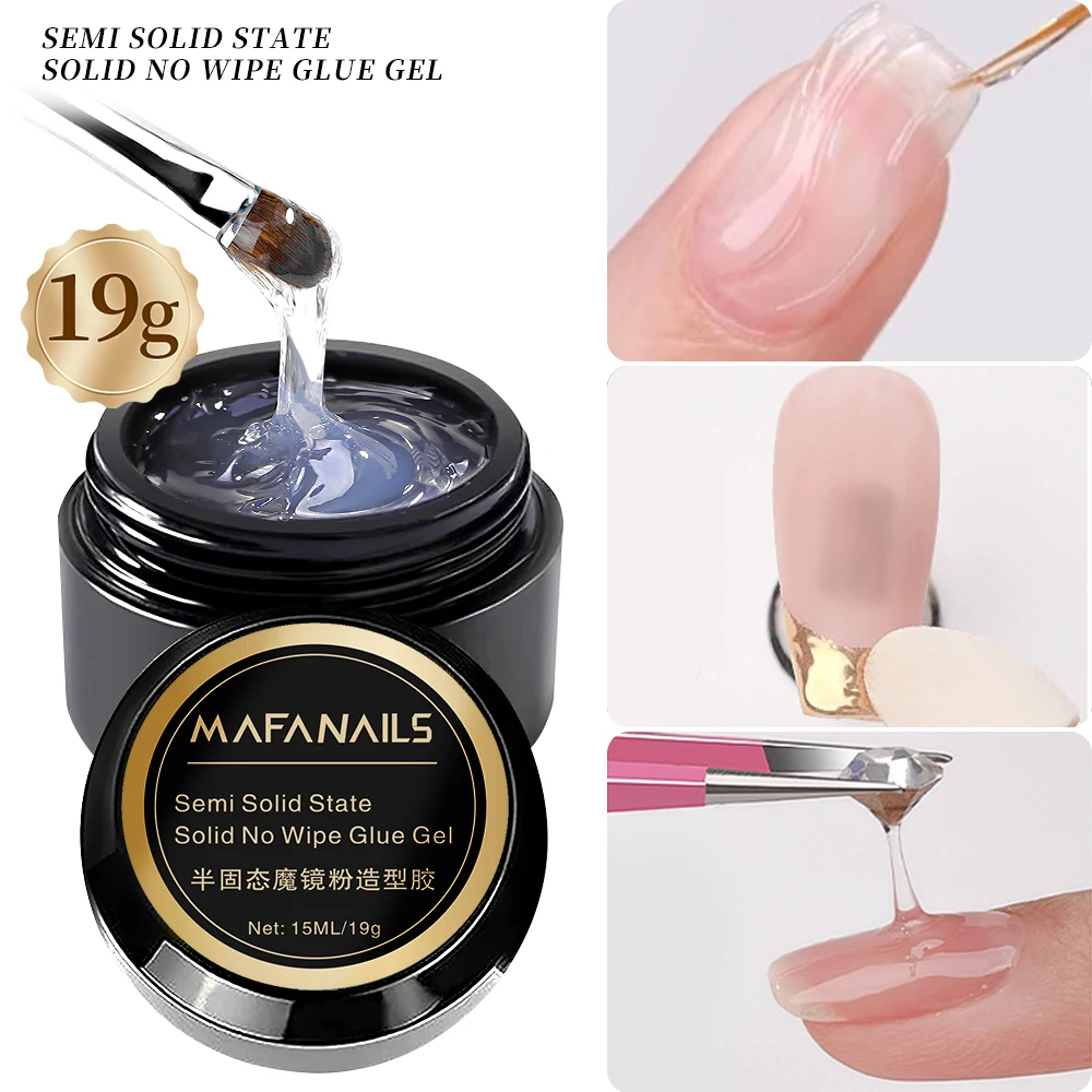 19g Strong Nail Glue No-Wipe Semi-Solid Rhinestone Gem CharmsAdhesive Gel 3 in1 Sculpting & Chrome Powder Model Gel UV Soak Off