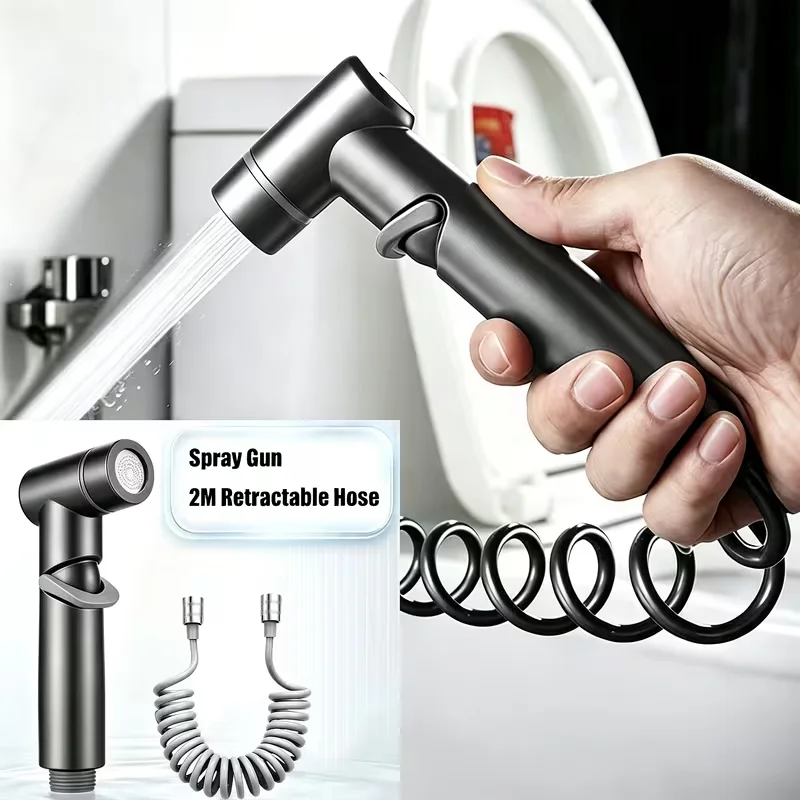 Light Gray Handheld Pressure Cleaning Gun with Telescopic Spring Hose 2 Meters Extendable And Storable for Home Cleaning