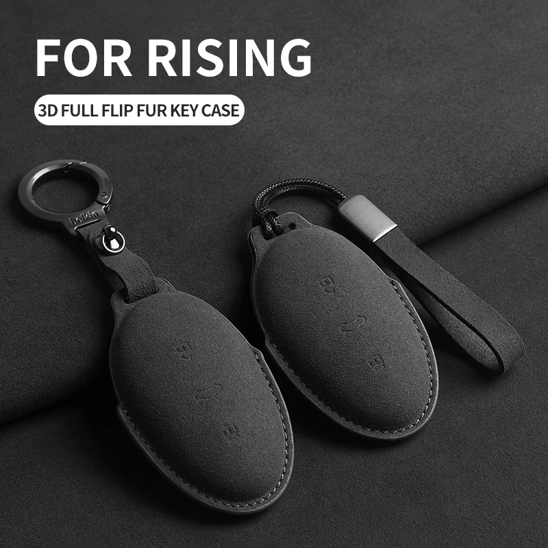 

Suede Leather Car Key Case Cover For Rising Auto R7 F7 ER6 Key Holder Shell Fob Protector Holder Shell Accessories