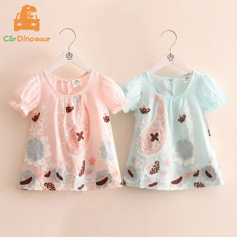 2025 Summer 2 3 4 6 8 10 Years Children Tops Tees Graffiti Embroidery Kids Girl Puff Short Sleeve Cotton Basic Dress T-Shirt