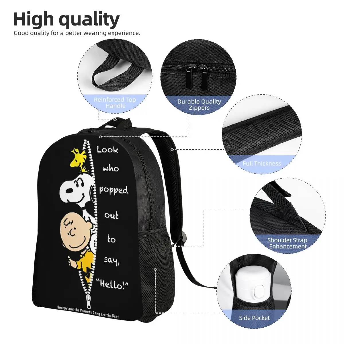 Snoopy Peanuts Cartoon Backpack Travel Backpacks Boy Kawaii High School Bags Designer Large Rucksack