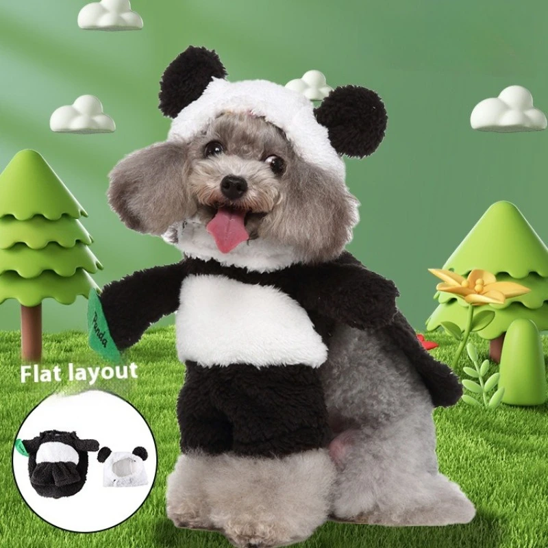 

Panda Dog Costume with Hat - Thickened Velvet Winter Outfit, Parent-Child Matching Set for Halloween & Christmas