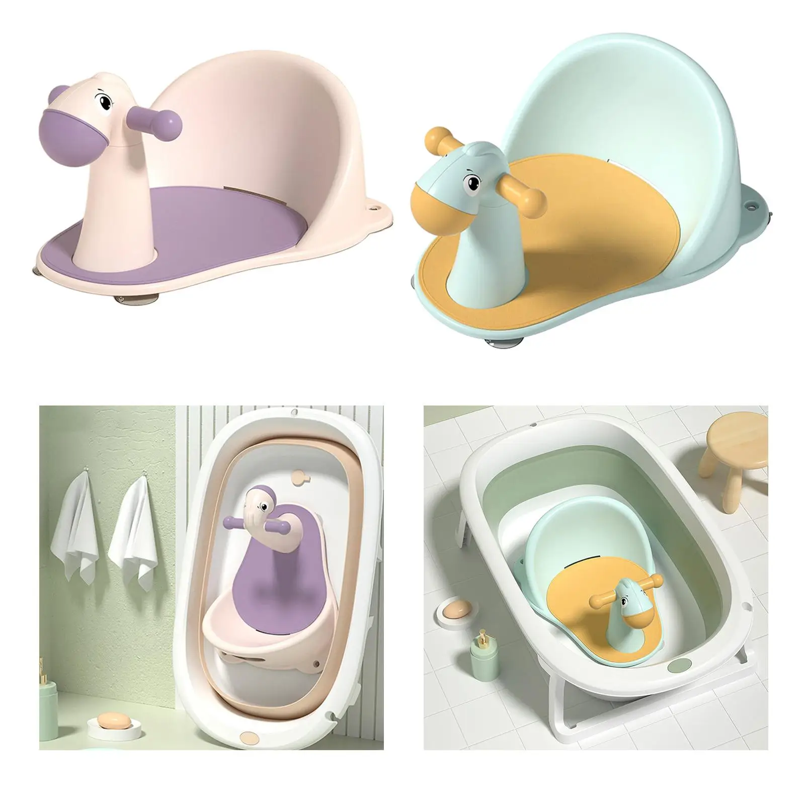 Cartoon Animal Toddlers Bath Seat and Suction Cups,Sit up Bathing Infants Bath Tub Chair for Boys Girls Kids Shower Accessories