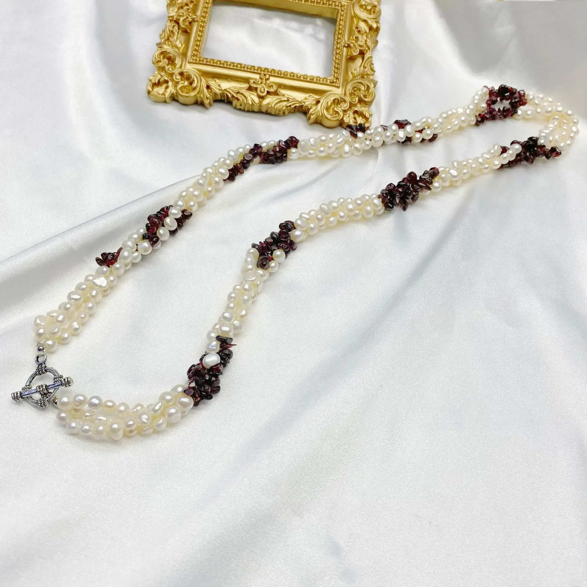 

Винтажная многослойная витая цепочка с красным кораллом и гранатом, длинное ожерелье из натурального пресноводного жемчуга, витая цепочка для свитера