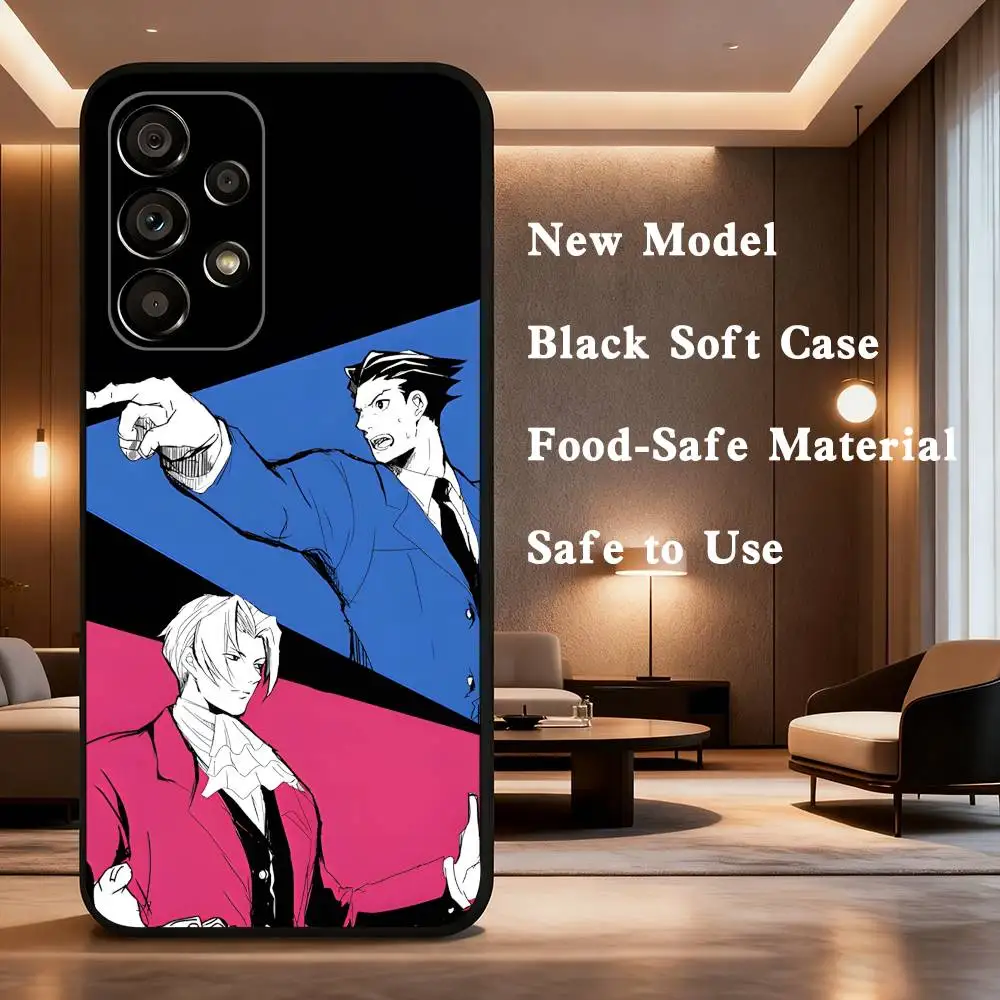 حافظة هاتف Game Ace A- Attorney لهاتف سامسونج جالاكسي A73,31,32,72,41,53,52,71,22,5G,Note,J7,8,9 غطاء أسود ناعم