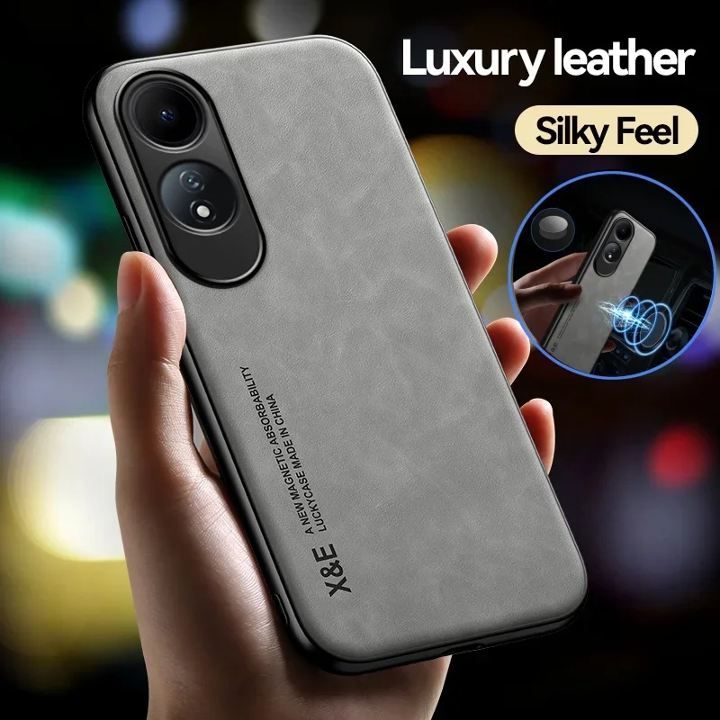 Für Oppo Reno13 Pro 13F Hülle, eingebaute Metallplatte, magnetischer Halter, Leder-Handyhüllen, Oppo Reno 11 12 A17, weiche Rahmen-Rückseite