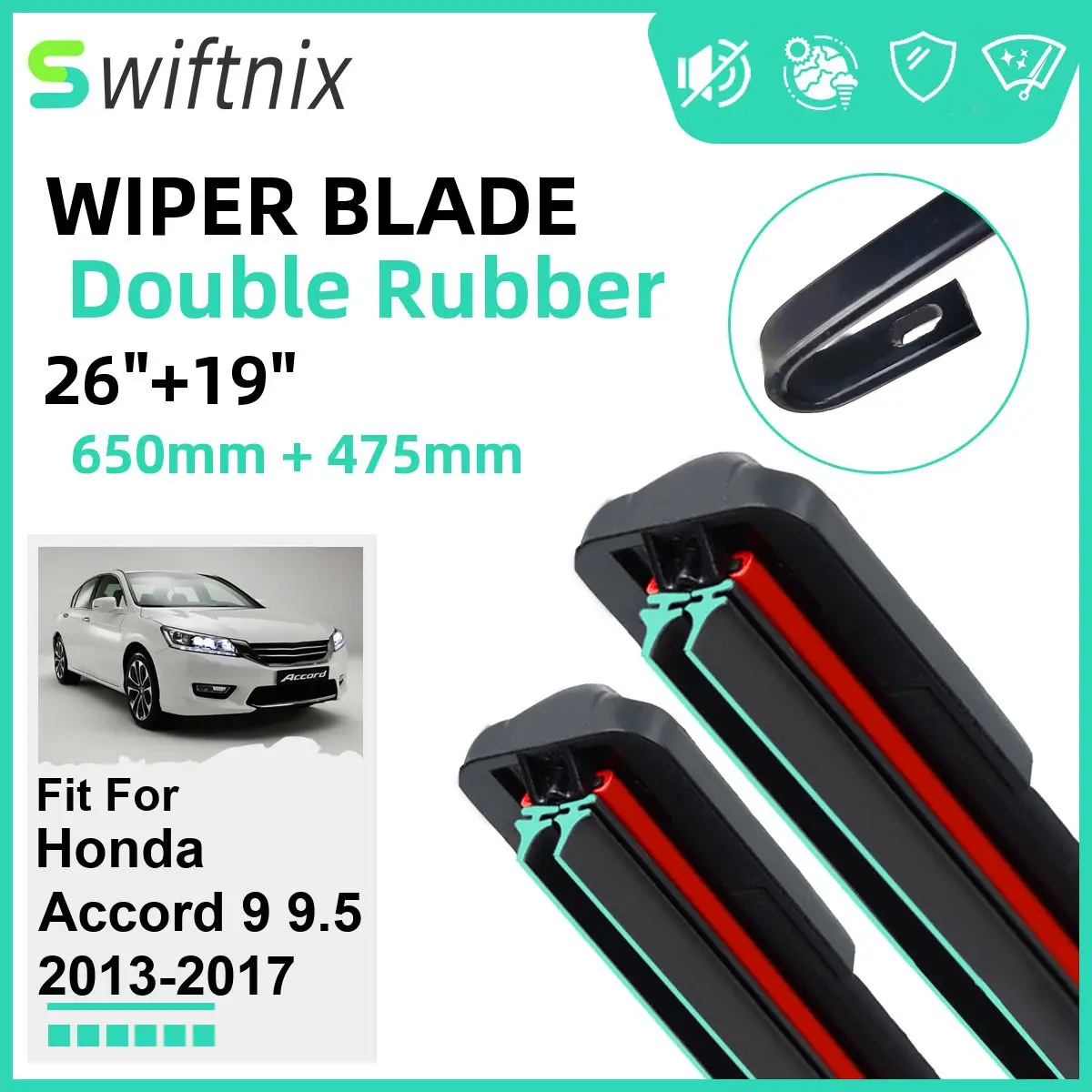 Dubbel Rubber Auto Ruitenwisserbladen Voor Honda Accord 9 9.5 2013-2017 Voorruit Rubber Auto-Accessoires 2016 2017