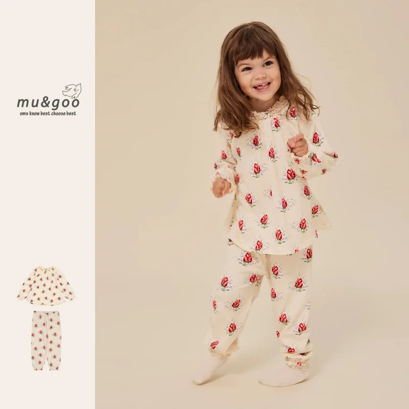 

Jenny&Dave Children's Home Clothing Set Natural Cotton Bubble Crepe 2024 Danish Baby Rose Print Top and Pants Girl