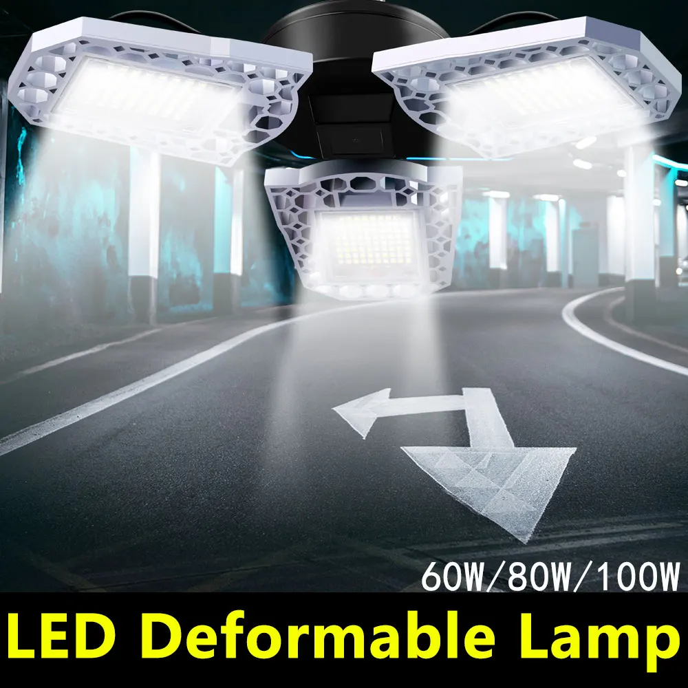 

Deformable Bulb 220V Led Garage Light Ceiling Lamp UFO Floodlight 60W 80W 100W LED Spotlight For Warehouse Industrial Lighting