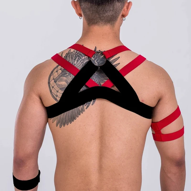 Red Black Chest Strap For Male Nightclub Gogo Dance Costume Sexy Muscle Man Pole Dance Accessories Performance Wave Wear VDL3238