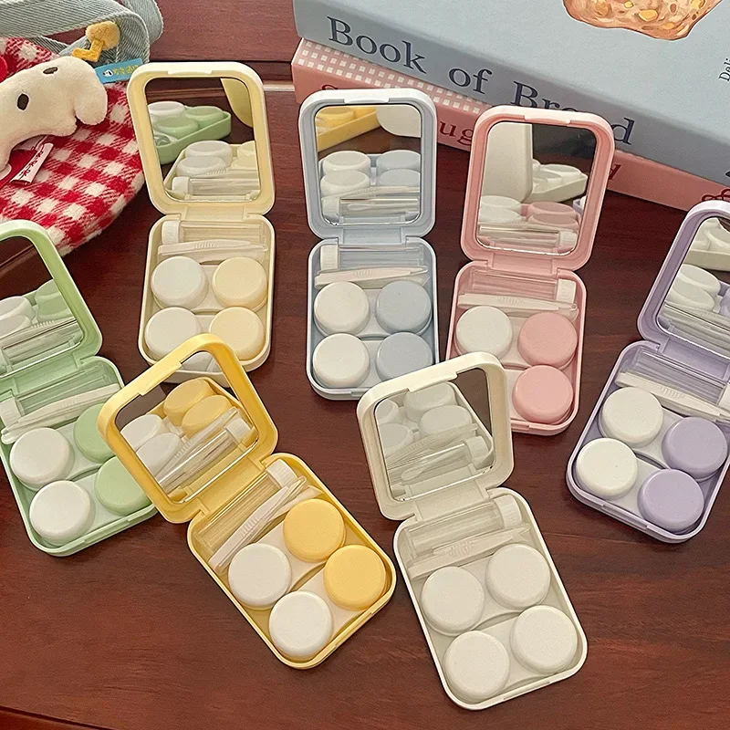 Macaron Color Contact Lens Case Portable Travel Contact Lenses Storage Box With Mirror Tweezers Solution Bottle