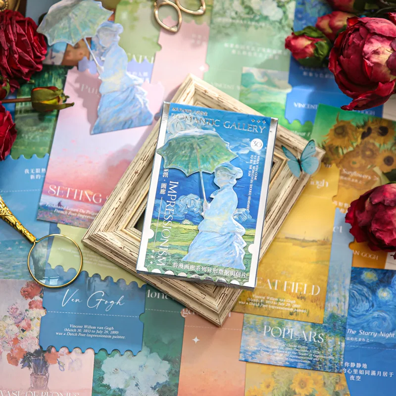 

30 Pcs/Set Romantic Gallery Series Postcard Van Gogh, Monet Vintage Oil Painting Greeting Message Cards Birthday Gift Card