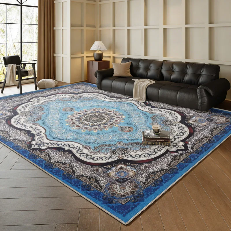 Retro Persian Red Floral Rug Large Size Non Slip Washable Soft Carpet American Vintage Bohemian Floor Mat Living Room Home Decor - view 3