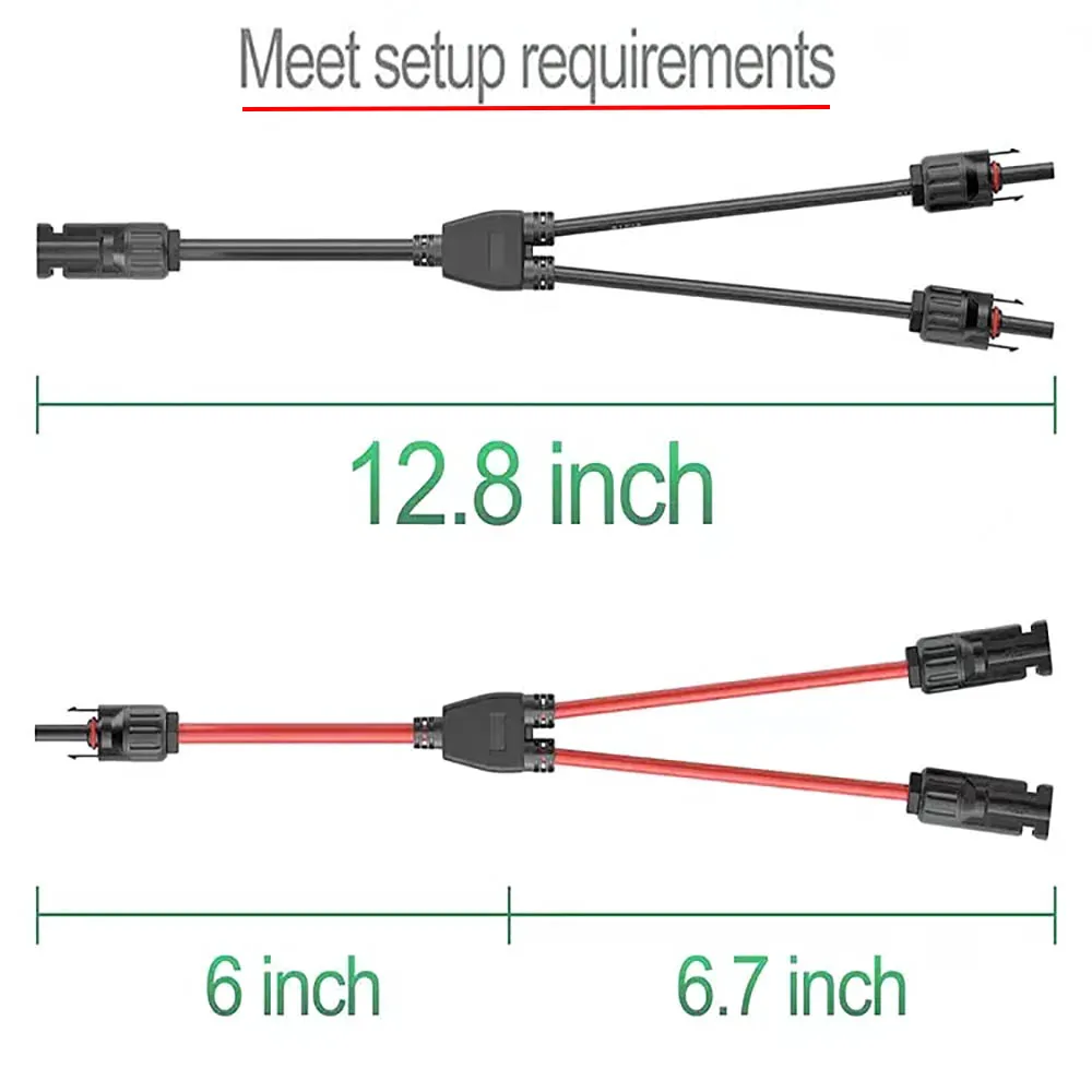 2 in 1 PV Y Branch Solar Parallel Connector 4mm2 1000V Solar Cable Photovoltaic System Male To Female Plug Connector Red Black
