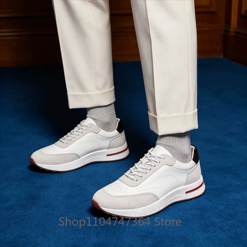 Genuine Leather Splicing Men Business Casual White Shoes Youth Breathable Soft Soled Sports Shoes Male Low Top Sneakers Oxfords