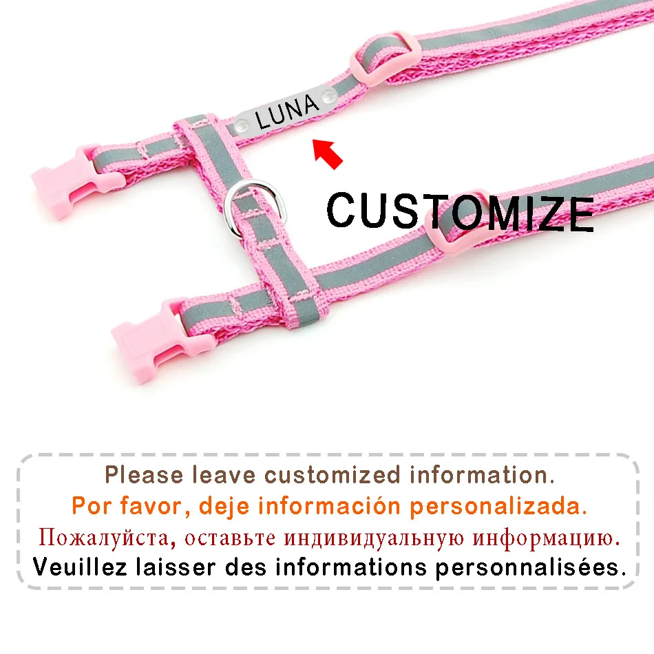 Personalized Reflective Nylon Cat Harness Leash Adjustable Puppy Kitten Collar Harness For Small Medium Pet Halter Dog Harness