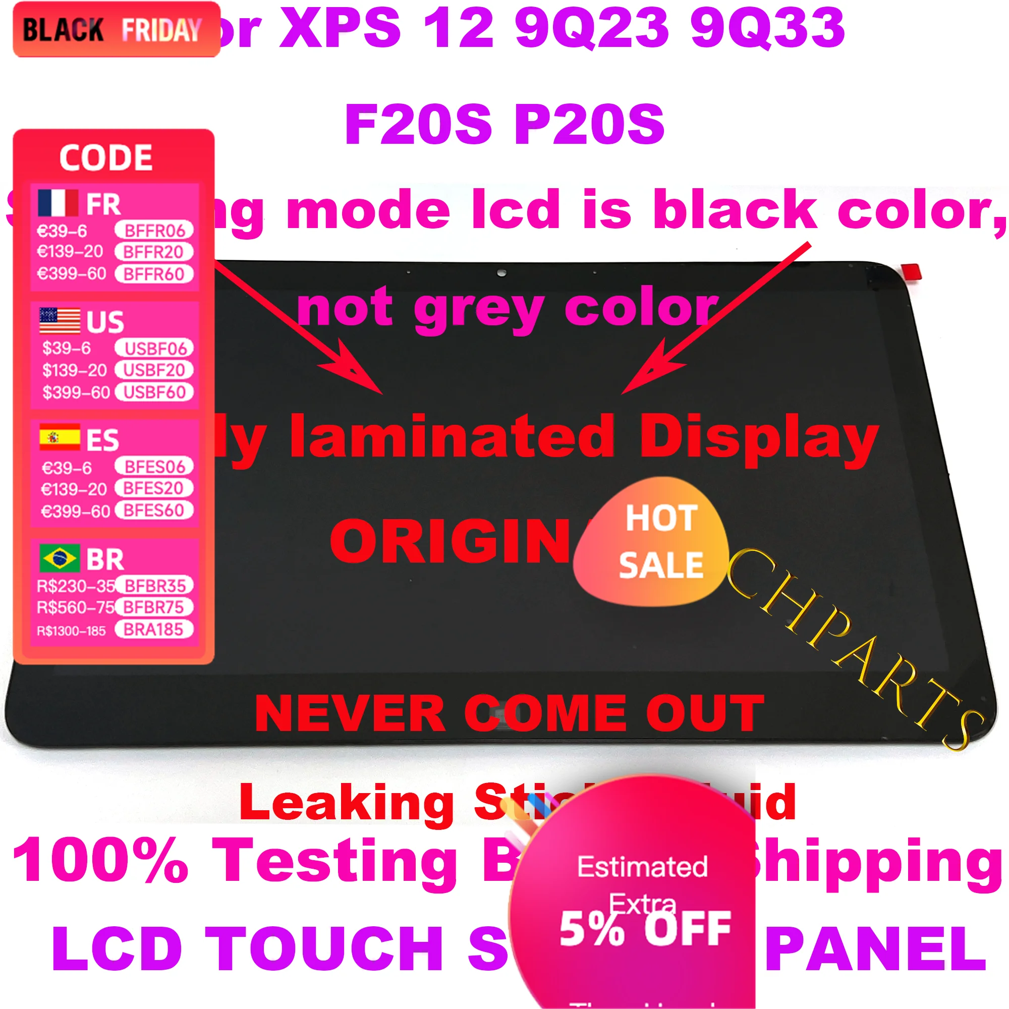 12.5'' 1080p Replacement For Dell XPS 12 9Q23 9Q33 f20s p20s LP125WF1-SPA2 A3 LCD Assembly Touch Screen Digiter Panel With Frame