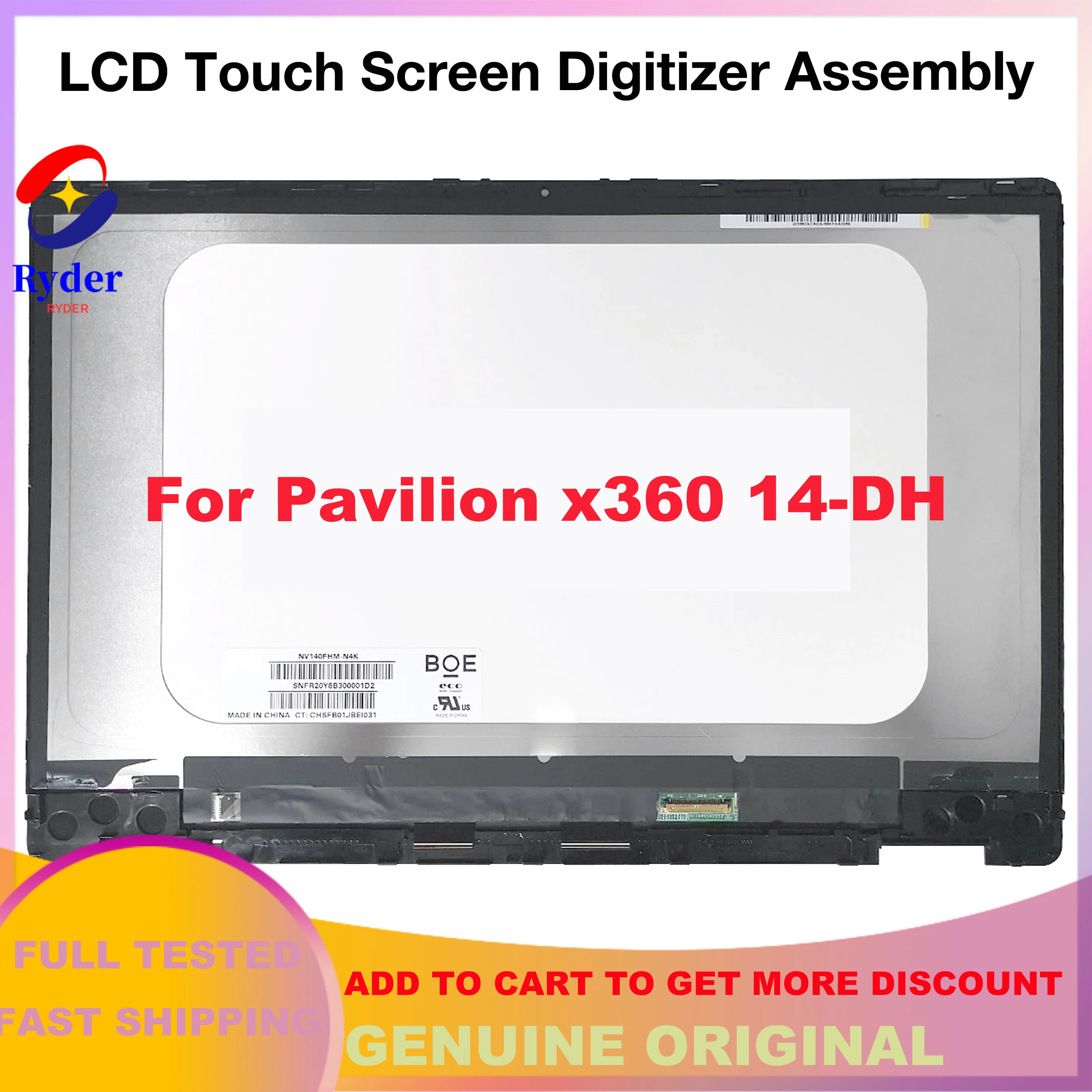 14 Inch NV140FHM-N4K For HP Pavilion x360 14-DH Series 14M-DH 14-dh0706nz LCD Display Touch Screen Digitizer Assembly With Frame