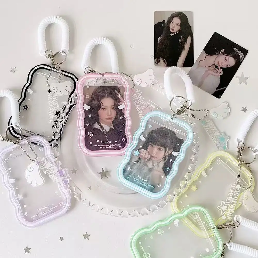 Kpop Fashion Simple Solid Color 3Inch Photo Card Holder Cute Idol Photo Storage Card Bag Elastic Rope Pendant Accessory Gift
