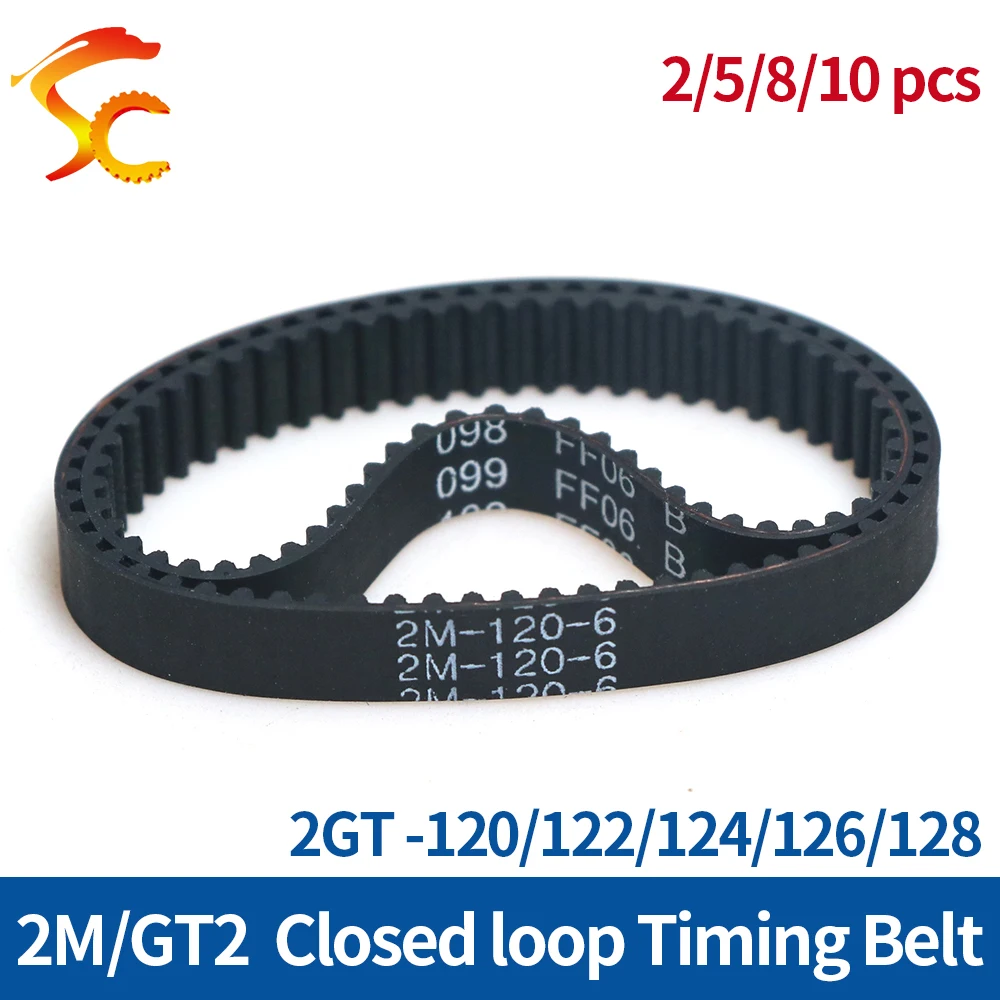 

2M GT2 Timing belt length 120/122/124/126/128 Rubber Arc Tooth Closed Loop Transmission belt width 3/6/9/10 mm