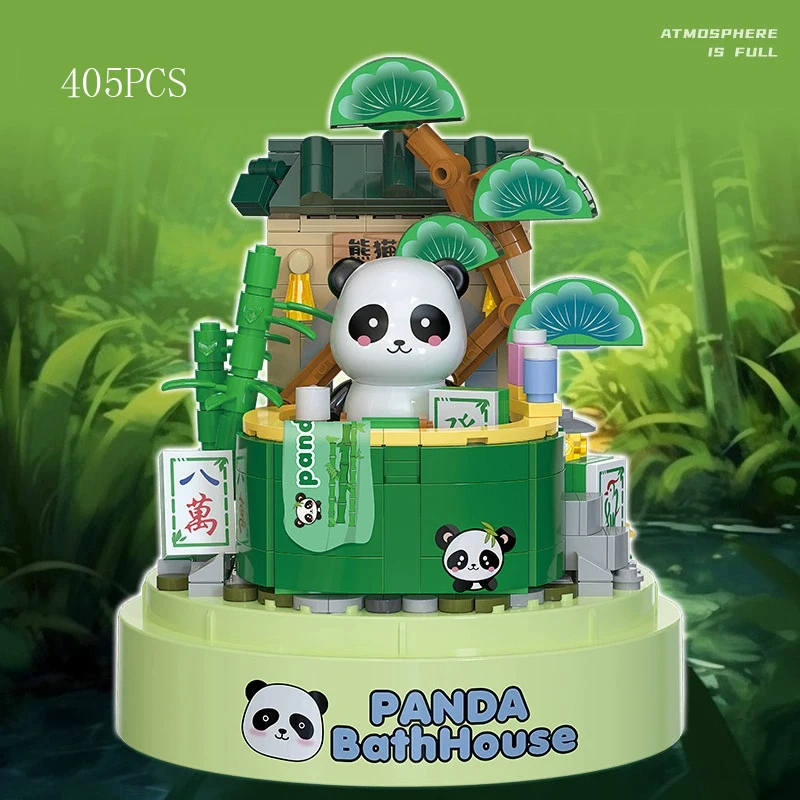 

Креативный конструктор-модель «Панда в бане» из мини-блоков, фигурки мультяшных животных, развивающие игрушки для подарков