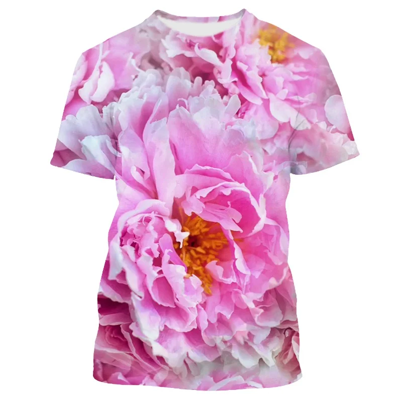 3D Floral Rose Plant Graphic T Shirt For Men Casual T-Shirt Peony Flower Printed Women Streetwear Short Sleeve Tops Men Clothing