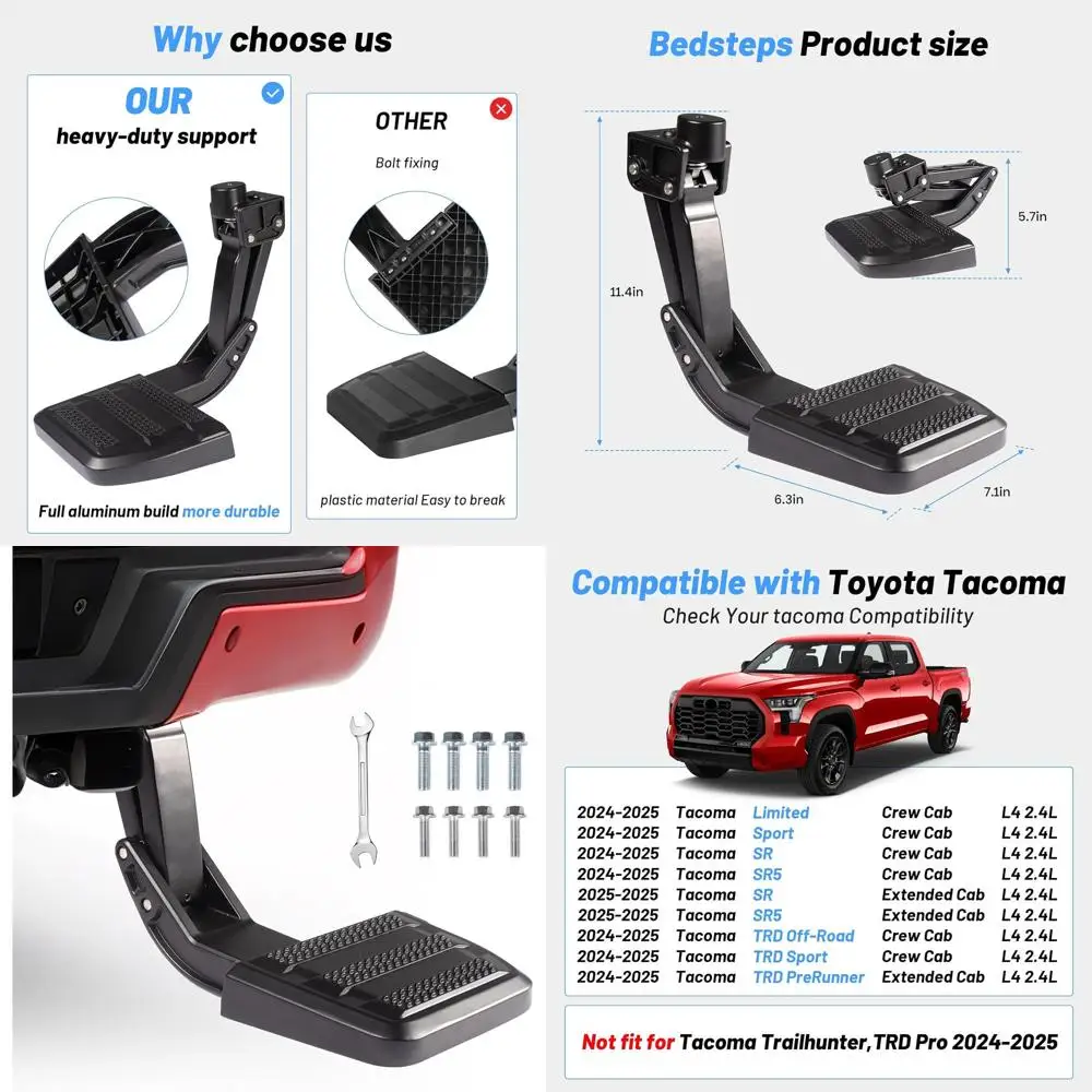 

Модернизированные сверхмощные алюминиевые ступеньки грузовика, совместимые с Toyota Tacoma 2024 2025 2026, цельная конструкция задней двери
