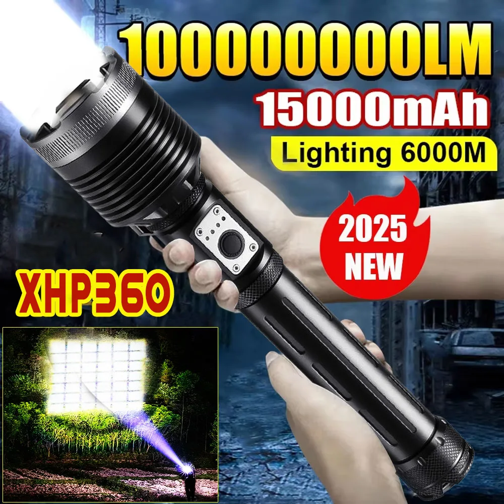 

Мощный светодиодный фонарик XHP360 с ЖК-дисплеем питания, USB перезаряжаемый сильный свет, фонарь, водонепроницаемый фонарик для кемпинга