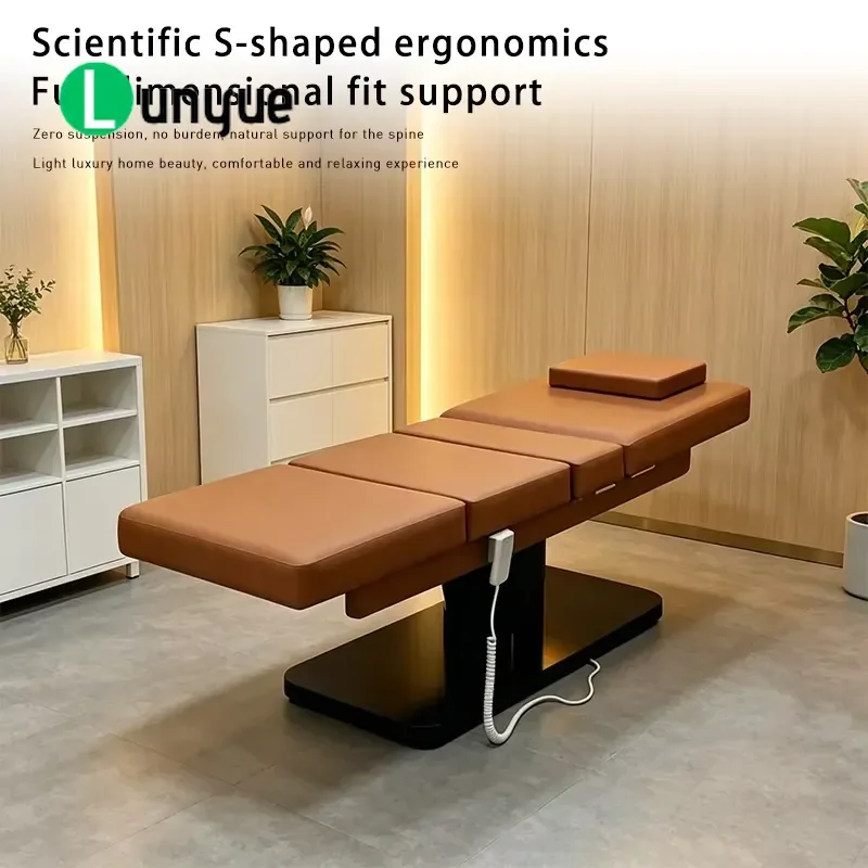 Electric Beauty Bed Luxury Spa Massage Table with Gold Base Curved Design for Eyelash Extensions Facial Treatments