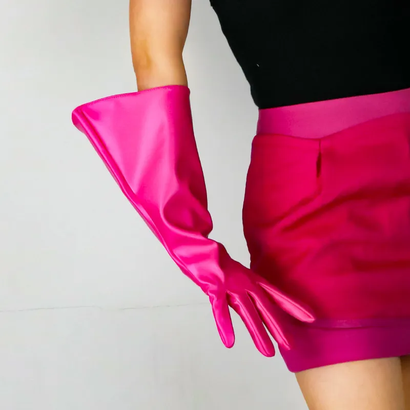 15 Zoll (38 cm) lange modische Handschuhe aus Kunstleder, PU, hellviolett, Lavendel, Flieder, Puffärmel, weit, locker, große Größe, Nachtclub, sexy – Detail 38