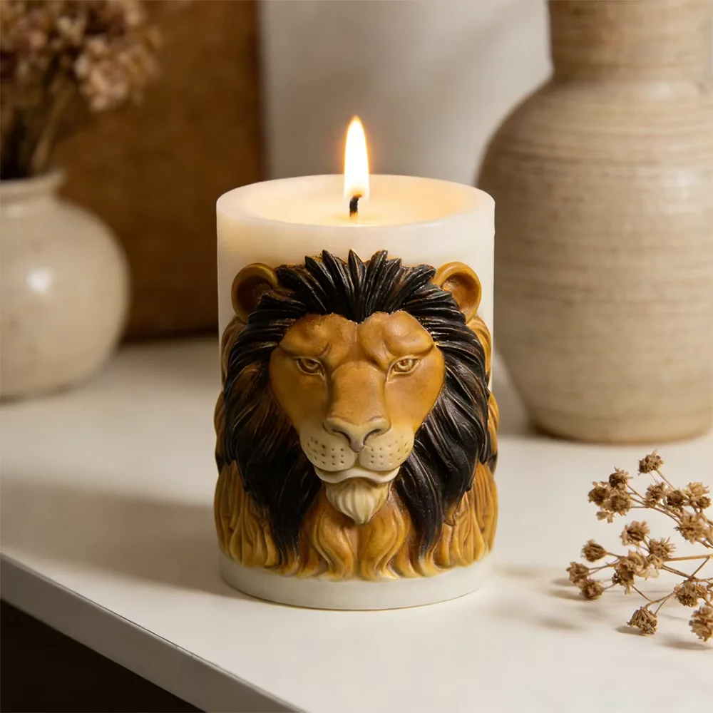 Lion Scented Candle Mold DIY Desktop Aromatherapy Diffuser Stone Ornament Animal Silicone Made