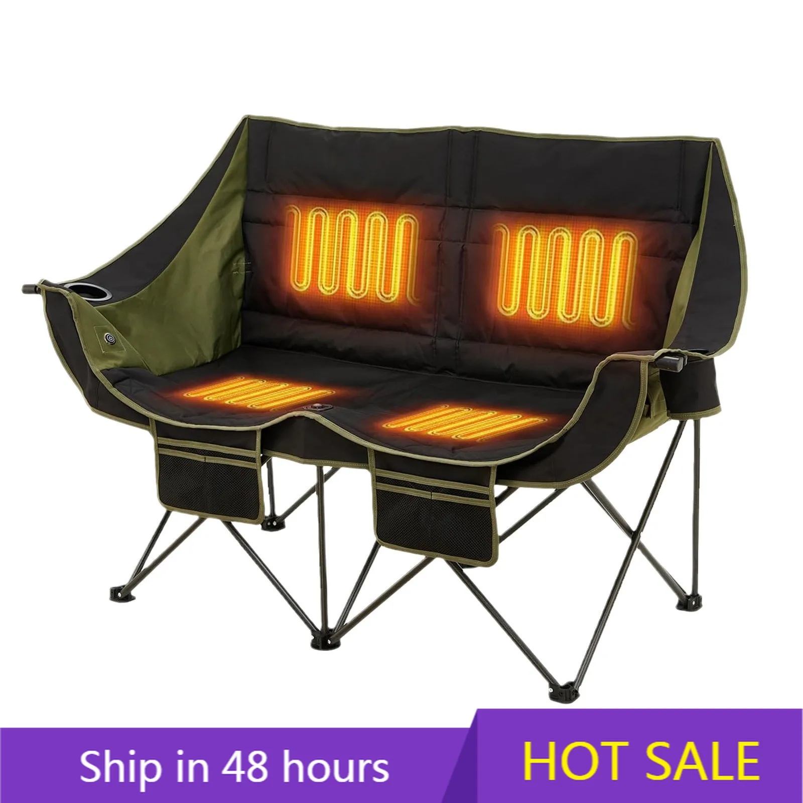 

YTYIN Heated Double Camping Chair, Oversized for 2 Adults Portable Folding Couch Padded Comfortable with 3 Heat Level for Outdoo