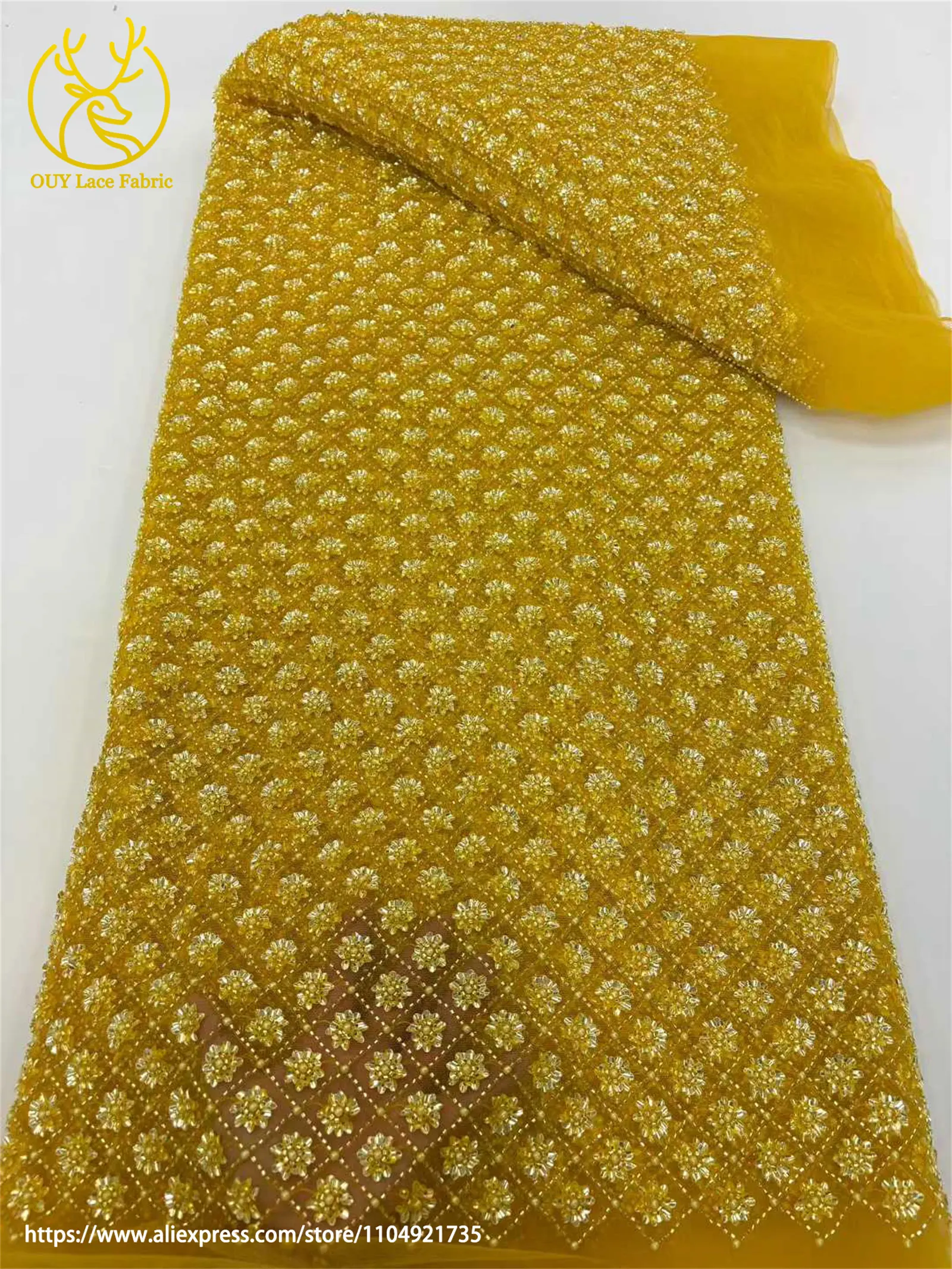 Weißes Brautkleid, elegantes französisches Kleid mit Pailletten, Stickerei, Tüll-Spitzenstoff, afrikanischer nigerianischer Bräutigam, Perlen-Spitzenstoffe – Detail 12