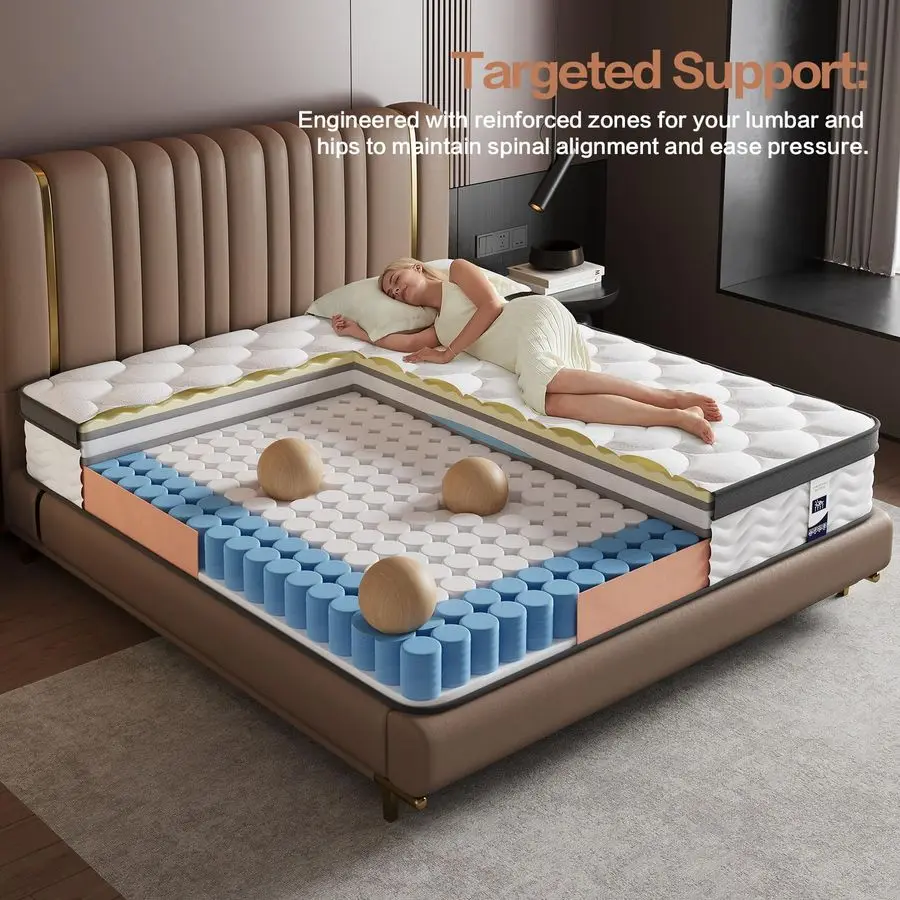 مرتبة مقاس، مرتبة كاملة مقاس 12 بوصة، مراتب هجينة لتخفيف آلام الظهر، عزل الحركة لتخفيف الضغط، شهادة CertiPURUS #6