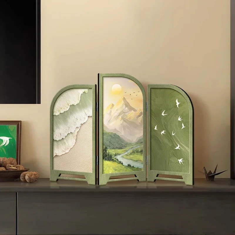 Mini Biombo Decorativo de Diseño Chino, Estilo Oriental, Separador Escritorio, Mueble Entrada de Alta Gama, Decoración
