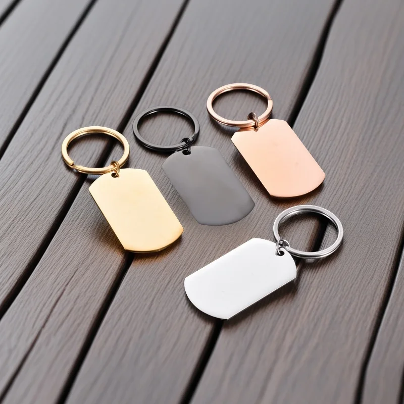 

Fashion Stainless Steel Rectangle Blank ID Dog Tag Mirror Polishing Keychain Jewelry Making DIY Accessories Custom Logo Keyring
