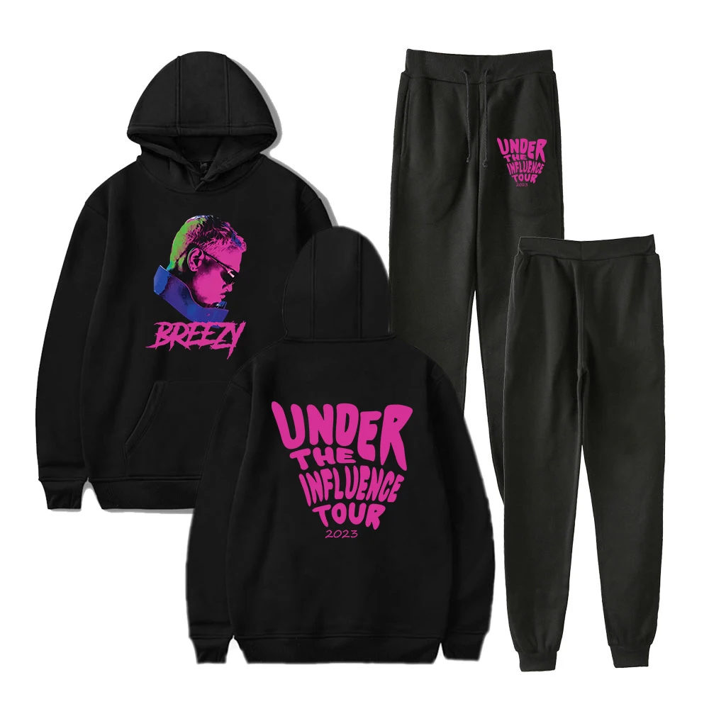 

Chris Brown Under The Influence Tour 2023 Breezy Merch Hoodie Jogger Pants Two Piece Set Women Men Sweatshirts+Sweatpants