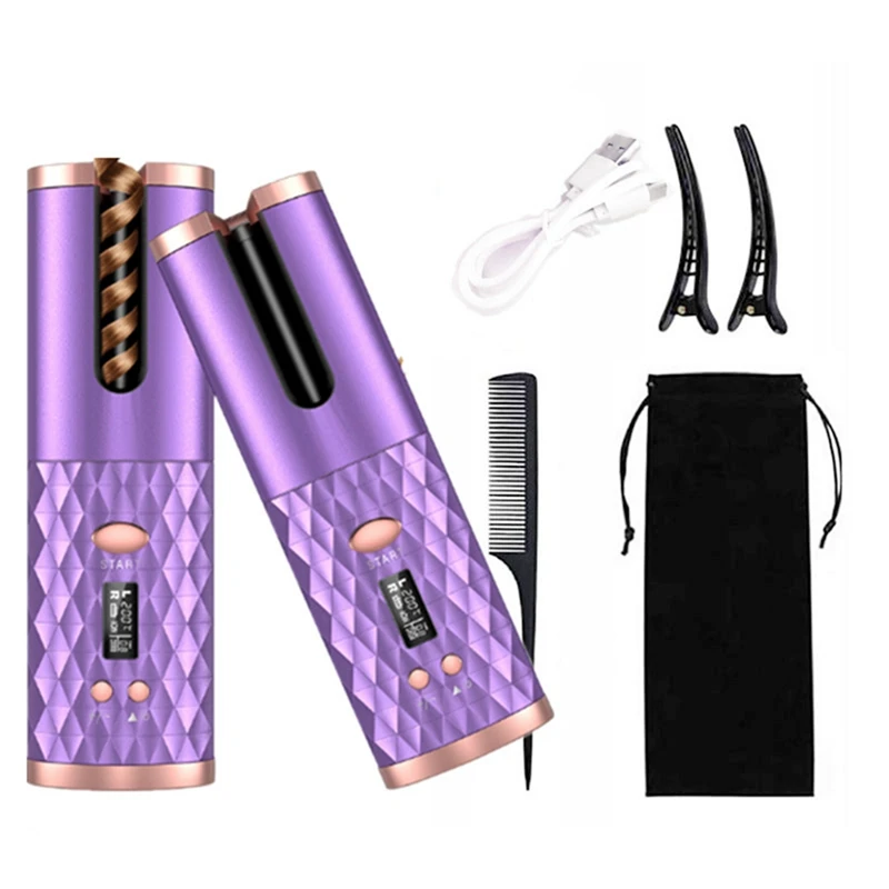 

USB Automatic Curling Iron Cordless Auto Hair Curler Wireless Auto Curler Silky Curls Fast Heating Portable Auto Curler