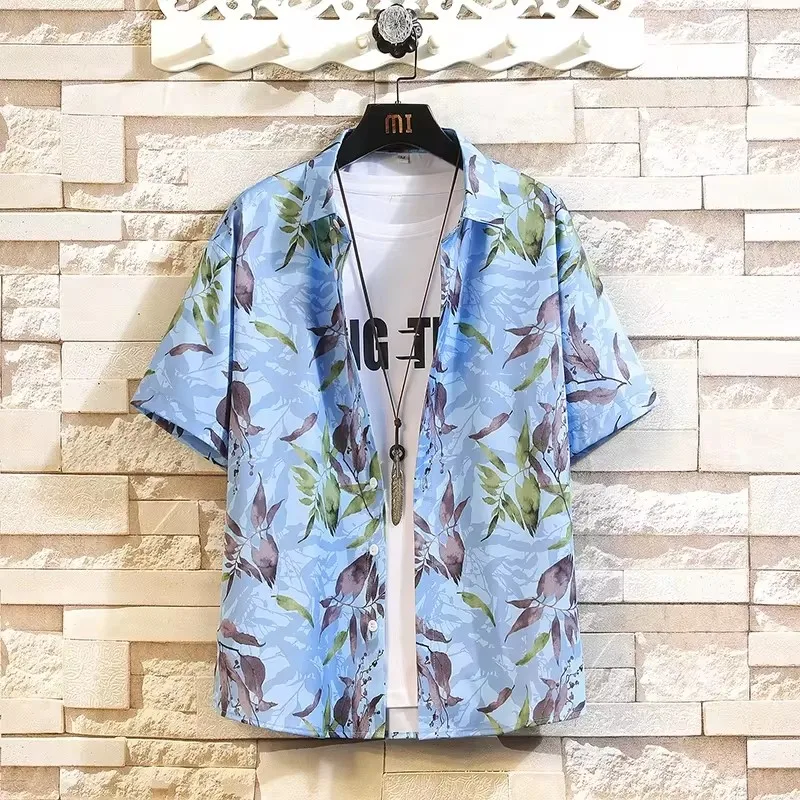 

2024 Summer Hawaiian Shirts Men Flower Printed Short Sleeved Mens Floral Shirt Plus Size Beach Loose Button Up Camisas De Hombre