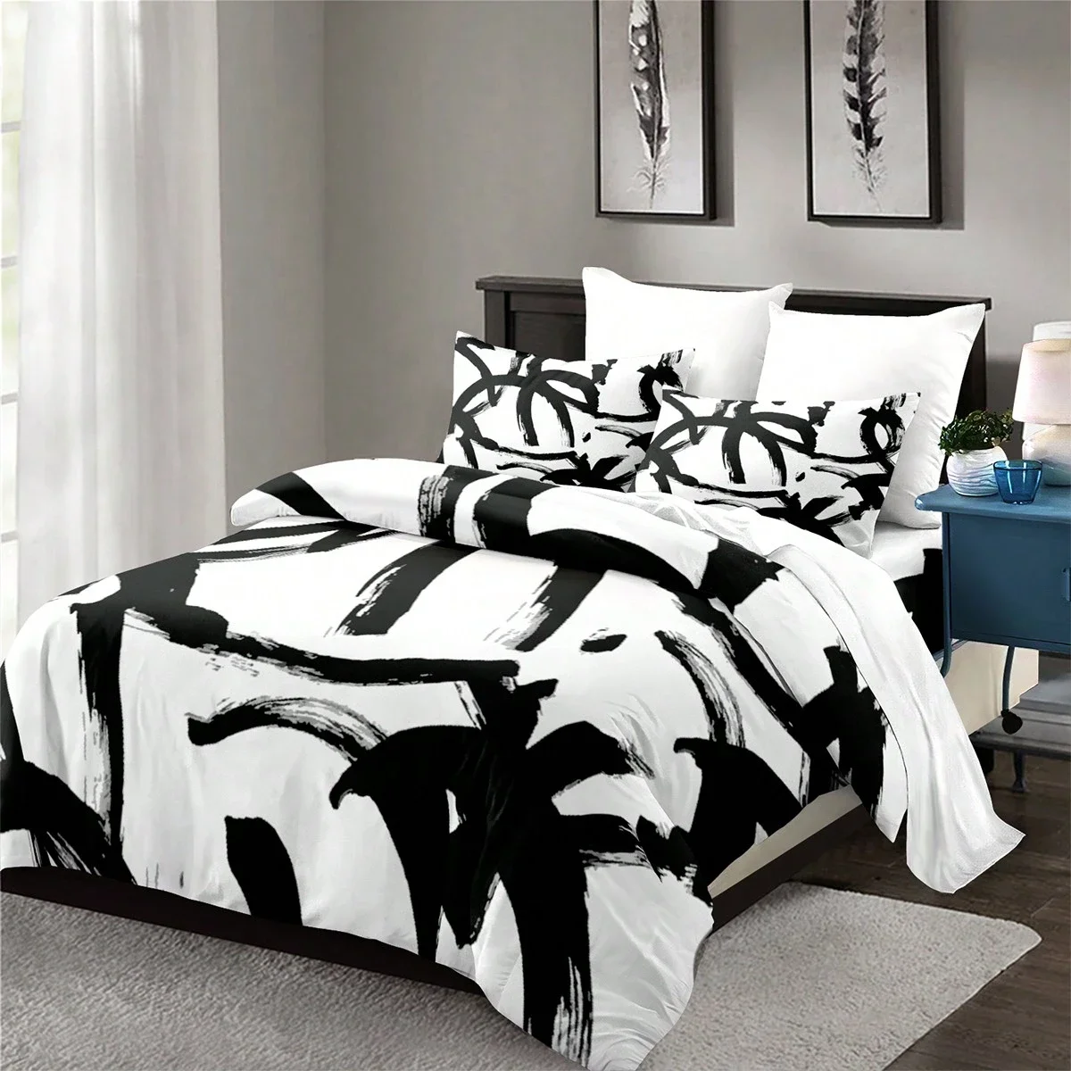 

Комплект постельного белья из 3 предметов с геометрическим узором, черно-белый, в абстрактном стиле, без одеяла, для односпальной кровати, размер Twin/Full