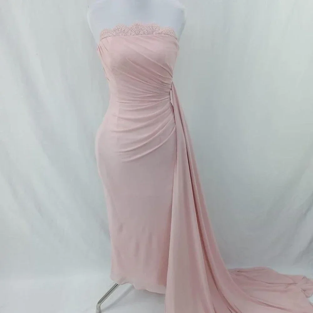 

Customized Prom Dress Saudi Arabia Elegant High Quality Strapless A-line Party Dresses Lace Sweep/Brush Charmeuse Evening