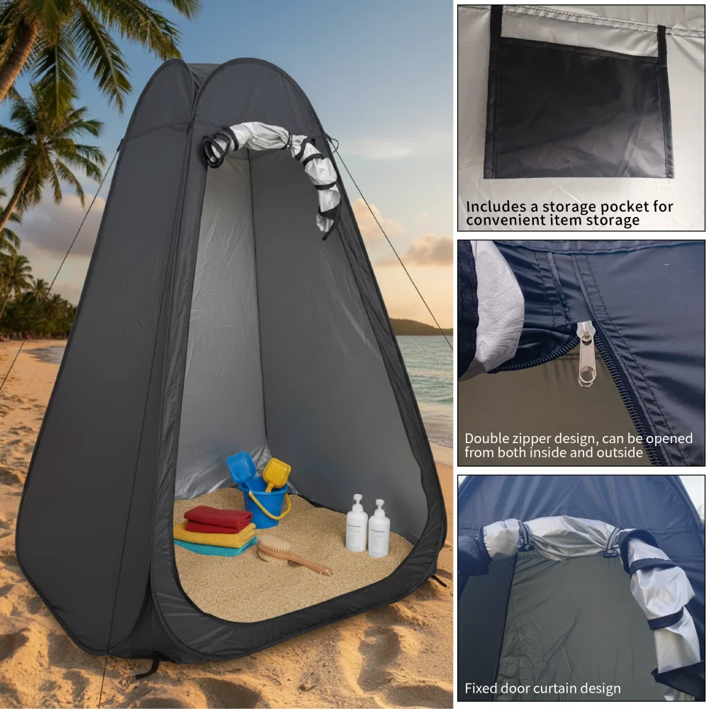 1 Person Foldable Pop Up Privacy Tent, Outdoor Shower Shelter, Portable Changing Tent for Camping Beach Trips